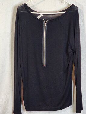 Love In Brand Black LS Rayon Span Reversible Drop Shoulder 1/2 Zip Top Size L